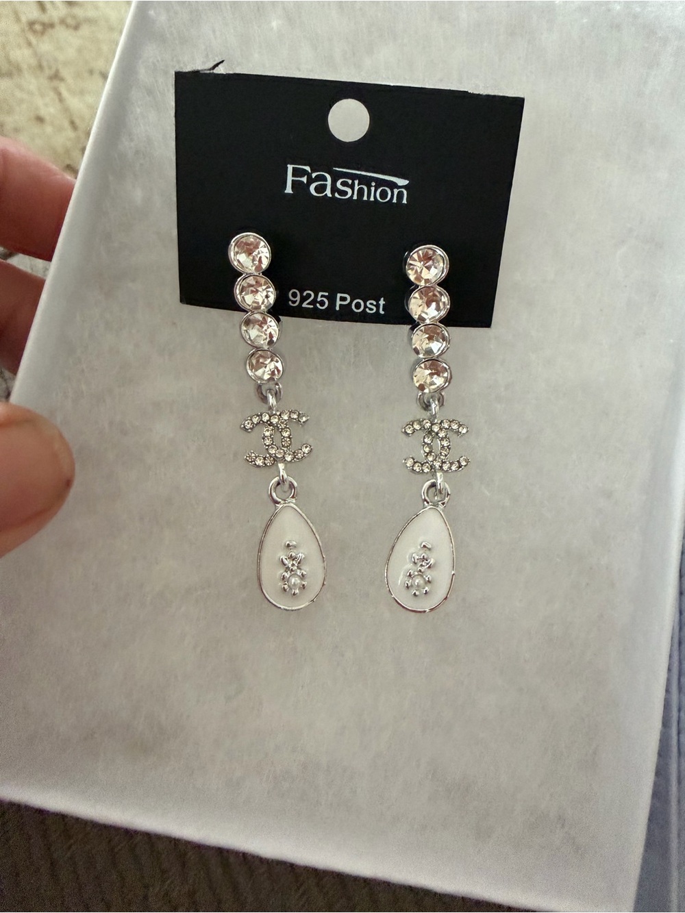 925 Post Silver Tone Crystal Drop Earrings - White, Fashion Jewelry